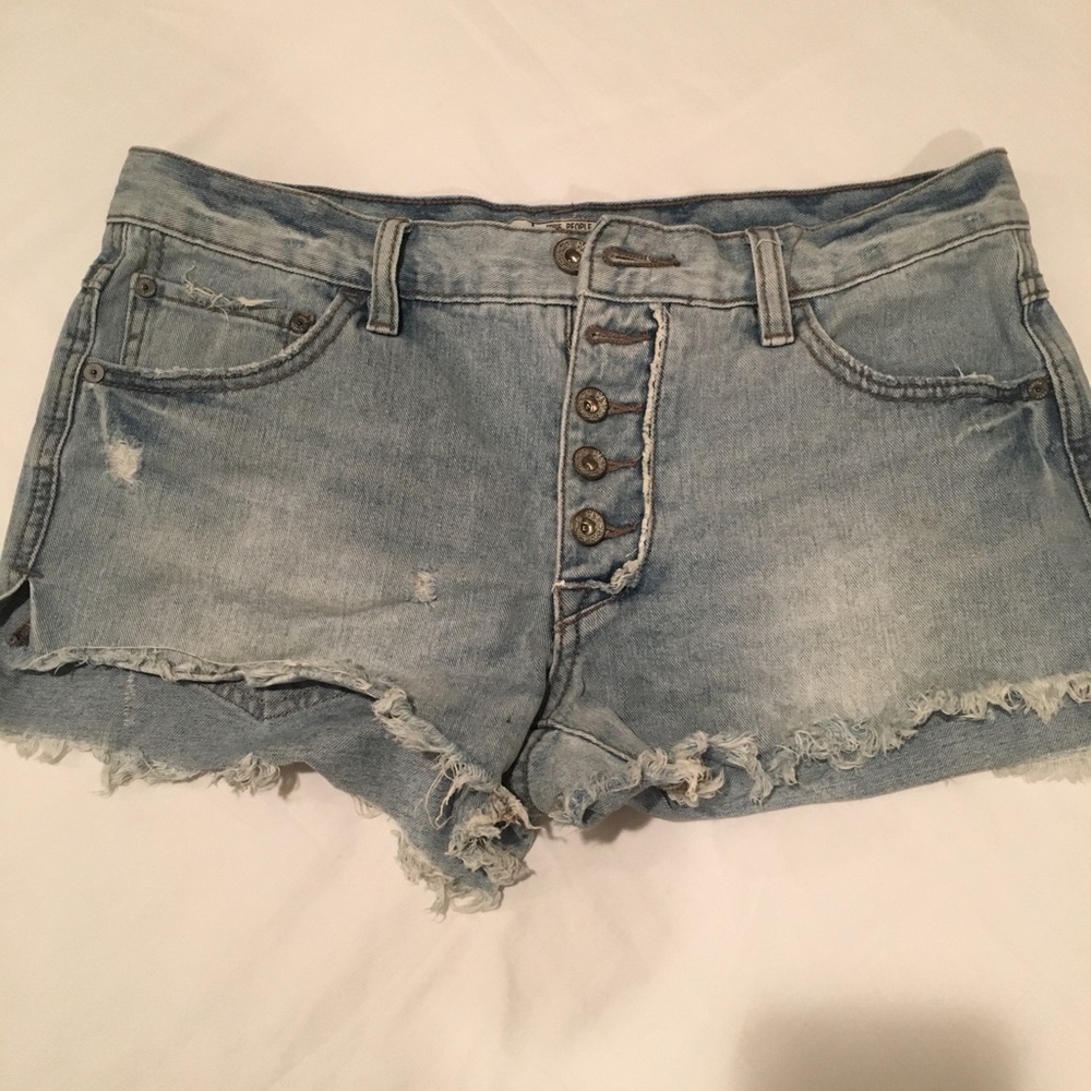 Denim High Waisted Button Fly Shorts